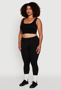 Womens Plus High Waisted Basic Fleece Lined Leggings,