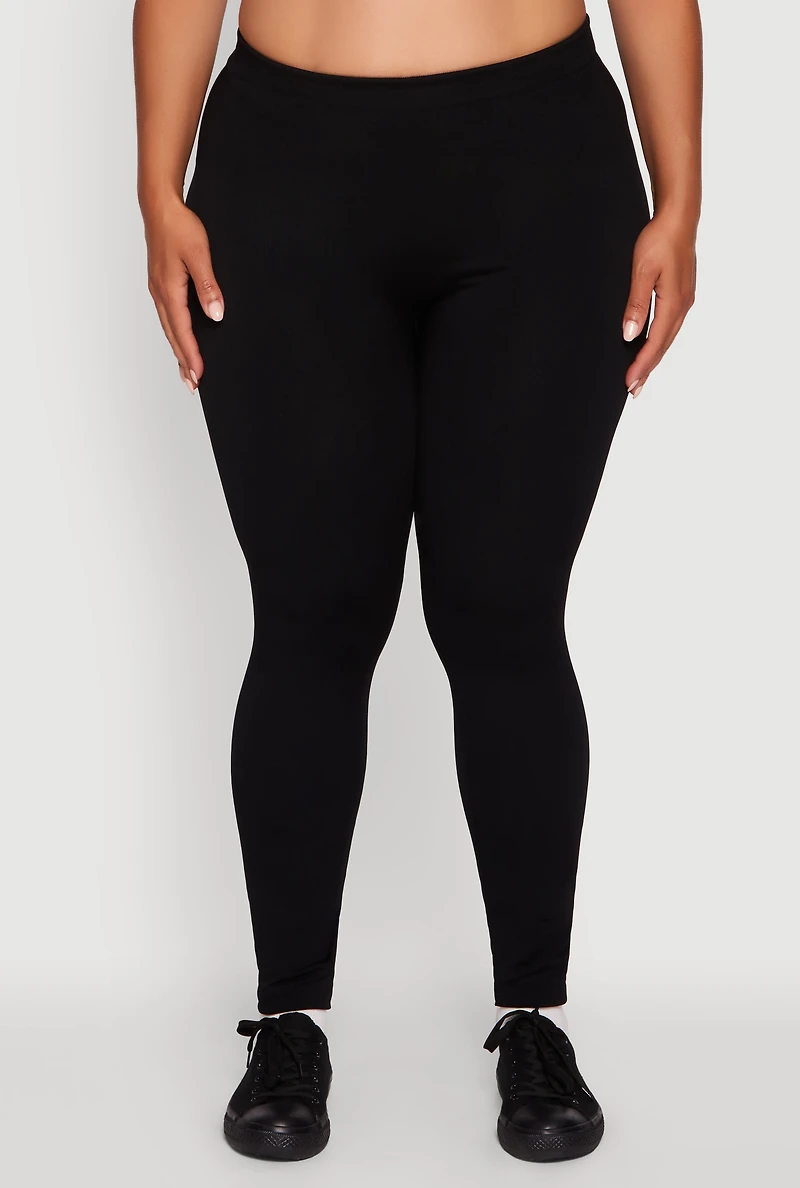 Womens Plus High Waisted Basic Fleece Lined Leggings,