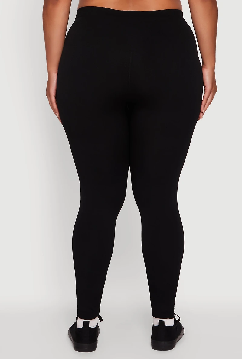 Womens Plus High Waisted Basic Fleece Lined Leggings,