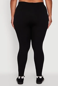 Womens Plus High Waisted Basic Fleece Lined Leggings,