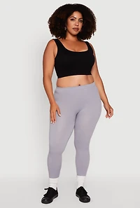 Womens Plus High Waisted Basic Fleece Lined Leggings, Grey,