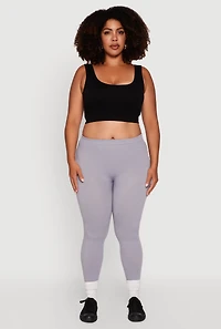 Womens Plus High Waisted Basic Fleece Lined Leggings, Grey,