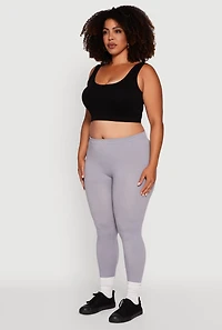 Womens Plus High Waisted Basic Fleece Lined Leggings, Grey,