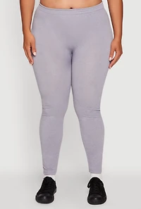 Womens Plus High Waisted Basic Fleece Lined Leggings, Grey,