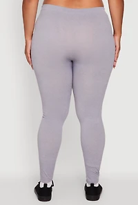 Womens Plus High Waisted Basic Fleece Lined Leggings, Grey,