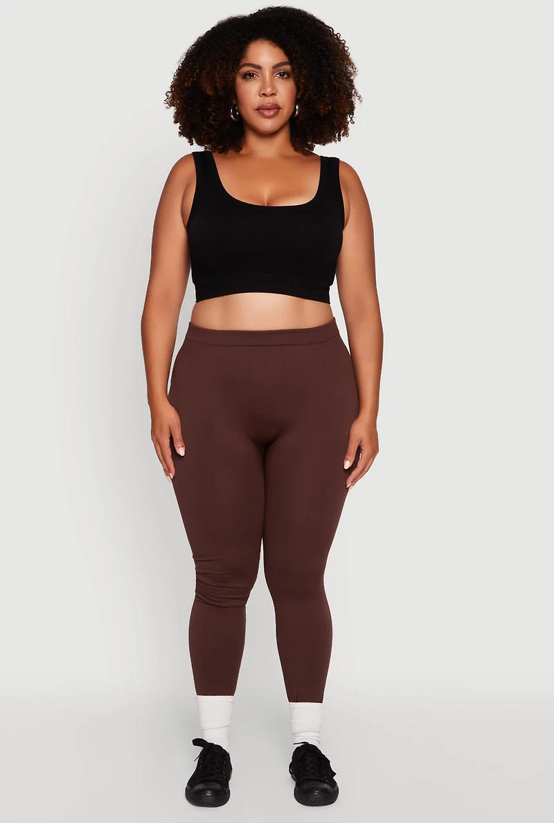 Plus High Waisted Basic Fleece Lined Leggings