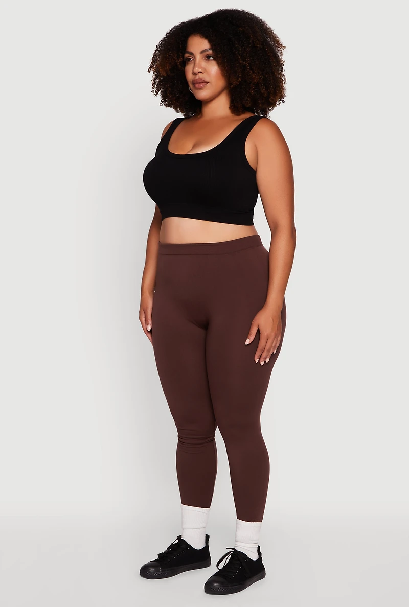 Plus High Waisted Basic Fleece Lined Leggings