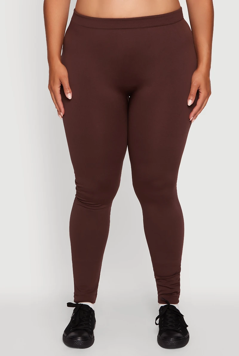 Plus High Waisted Basic Fleece Lined Leggings