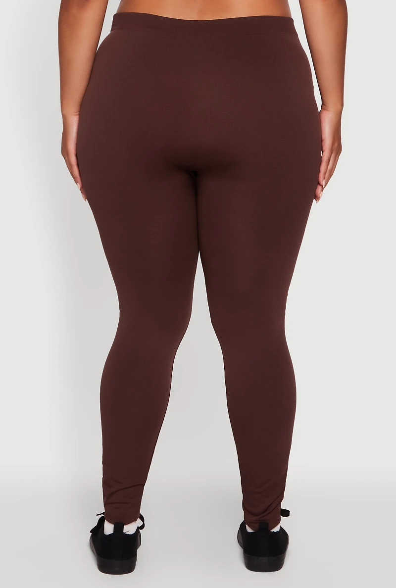 Plus High Waisted Basic Fleece Lined Leggings