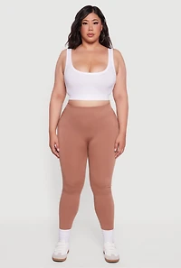 Womens Plus Size High Waisted Basic Fleece Lined Leggings, Brown, Size 1X-2X