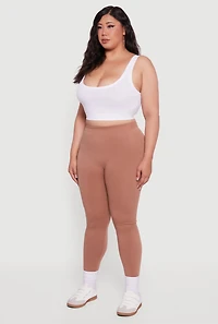 Womens Plus Size High Waisted Basic Fleece Lined Leggings, Brown, Size 1X-2X