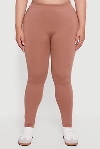 Womens Plus Size High Waisted Basic Fleece Lined Leggings, Brown, Size 2X-3X