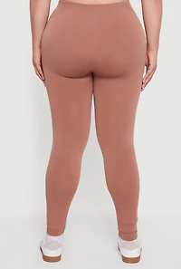 Womens Plus Size High Waisted Basic Fleece Lined Leggings, Brown, Size 1X-2X