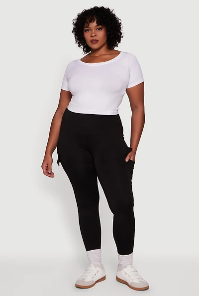 Womens Plus High Waisted Cargo Pocket Leggings,