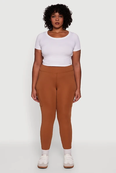 Womens Plus Size High Waisted Cargo Pocket Leggings, Brown, Size 2X
