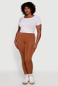 Womens Plus Size High Waisted Cargo Pocket Leggings, Brown, Size 2X