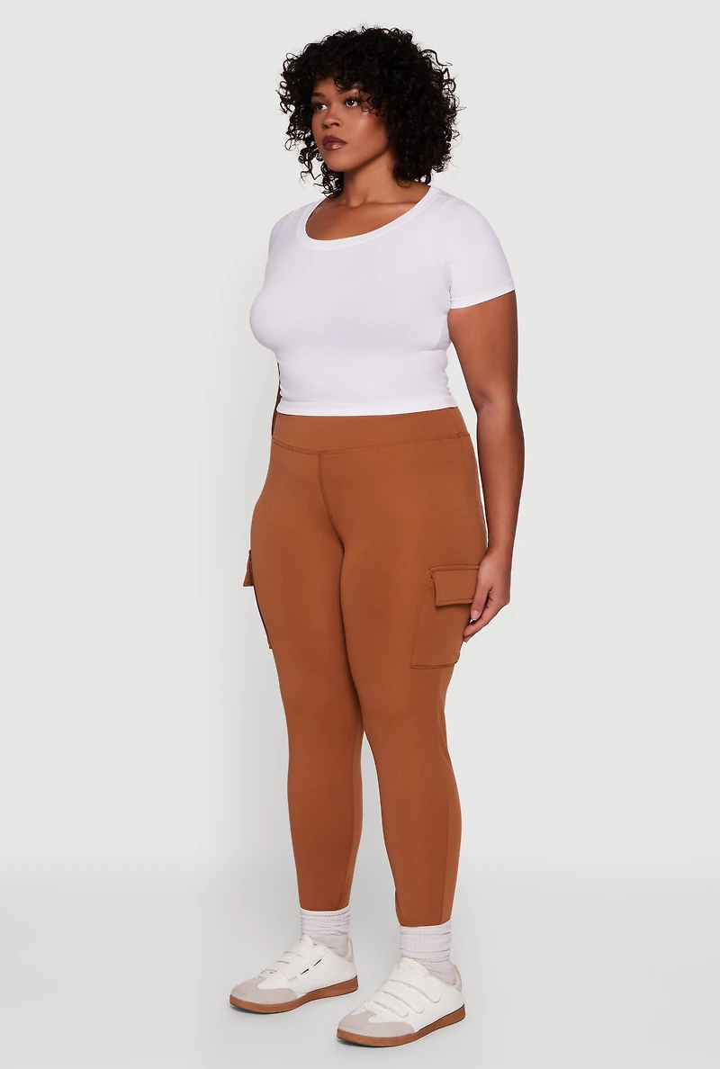 Womens Plus Size High Waisted Cargo Pocket Leggings, Brown, Size 3X