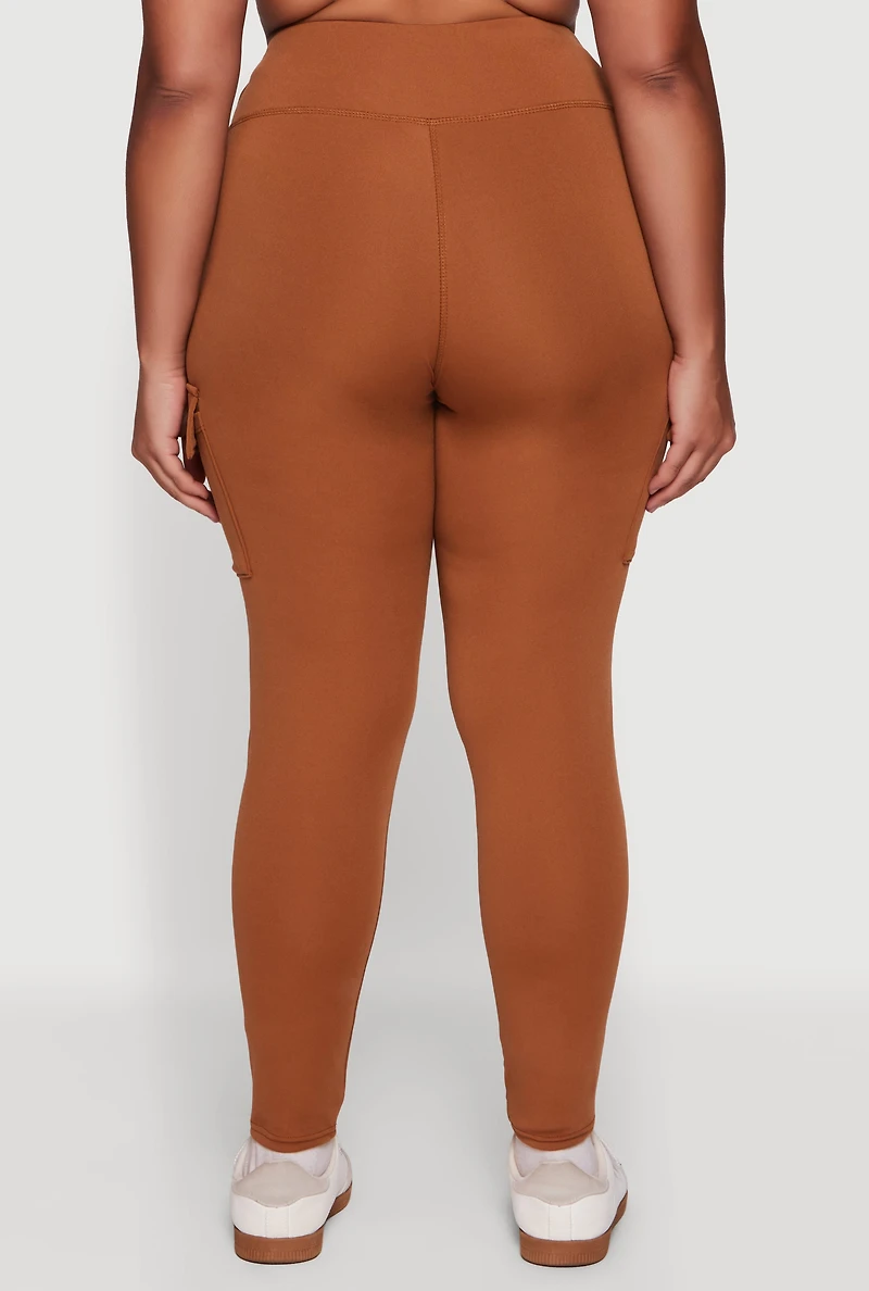 Womens Plus Size High Waisted Cargo Pocket Leggings, Brown, Size 3X