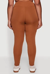 Womens Plus Size High Waisted Cargo Pocket Leggings, Brown, Size 3X