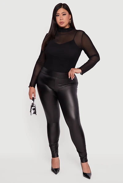Womens Plus Fleece Lined High Waisted Faux Leather Leggings,