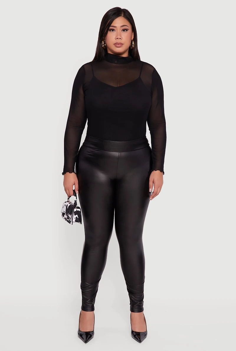Womens Plus Fleece Lined High Waisted Faux Leather Leggings,