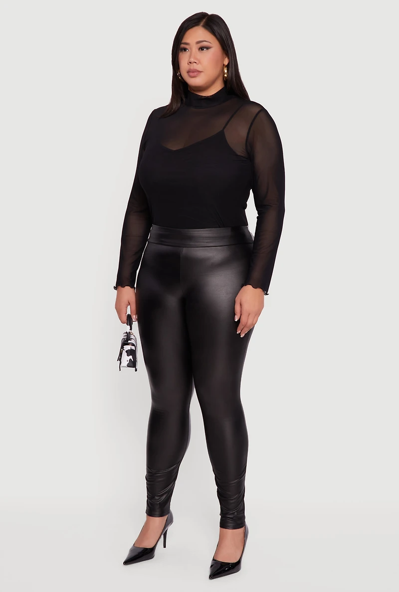Womens Plus Fleece Lined High Waisted Faux Leather Leggings,