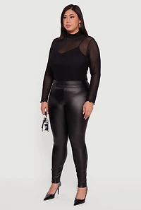 Womens Plus Fleece Lined High Waisted Faux Leather Leggings,