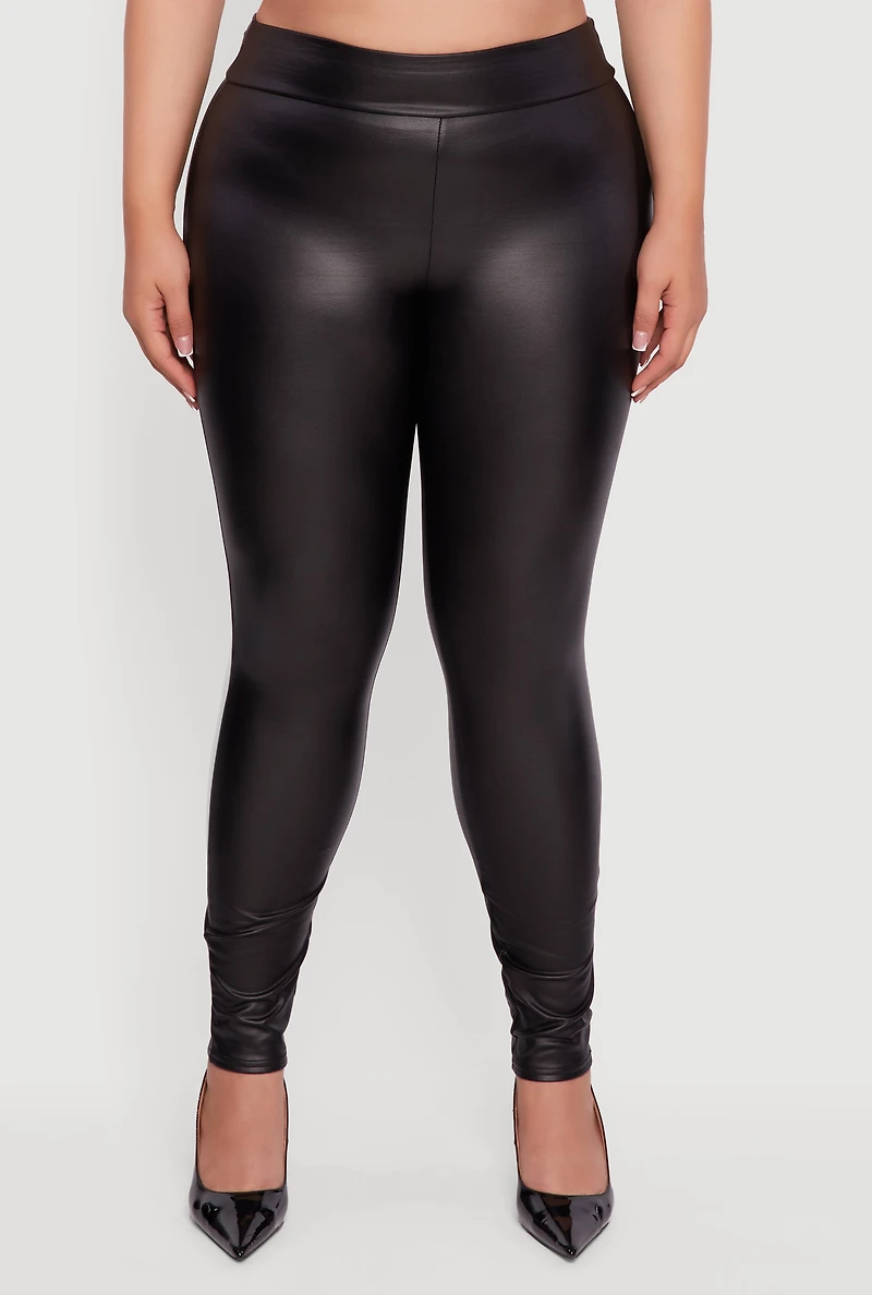 Womens Plus Fleece Lined High Waisted Faux Leather Leggings,