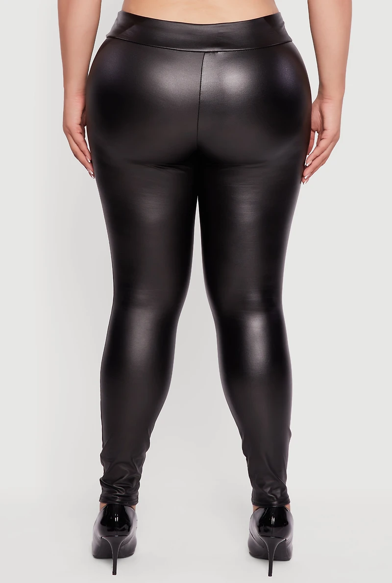 Womens Plus Fleece Lined High Waisted Faux Leather Leggings,