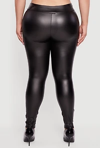Womens Plus Fleece Lined High Waisted Faux Leather Leggings, 2X