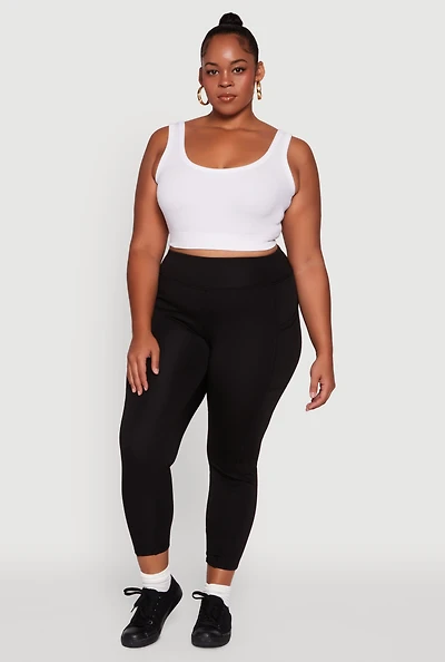 Womens Plus Fleece Lined Cropped Leggings with Pockets,
