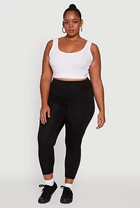 Plus Fleece Lined Cropped Leggings with Pockets