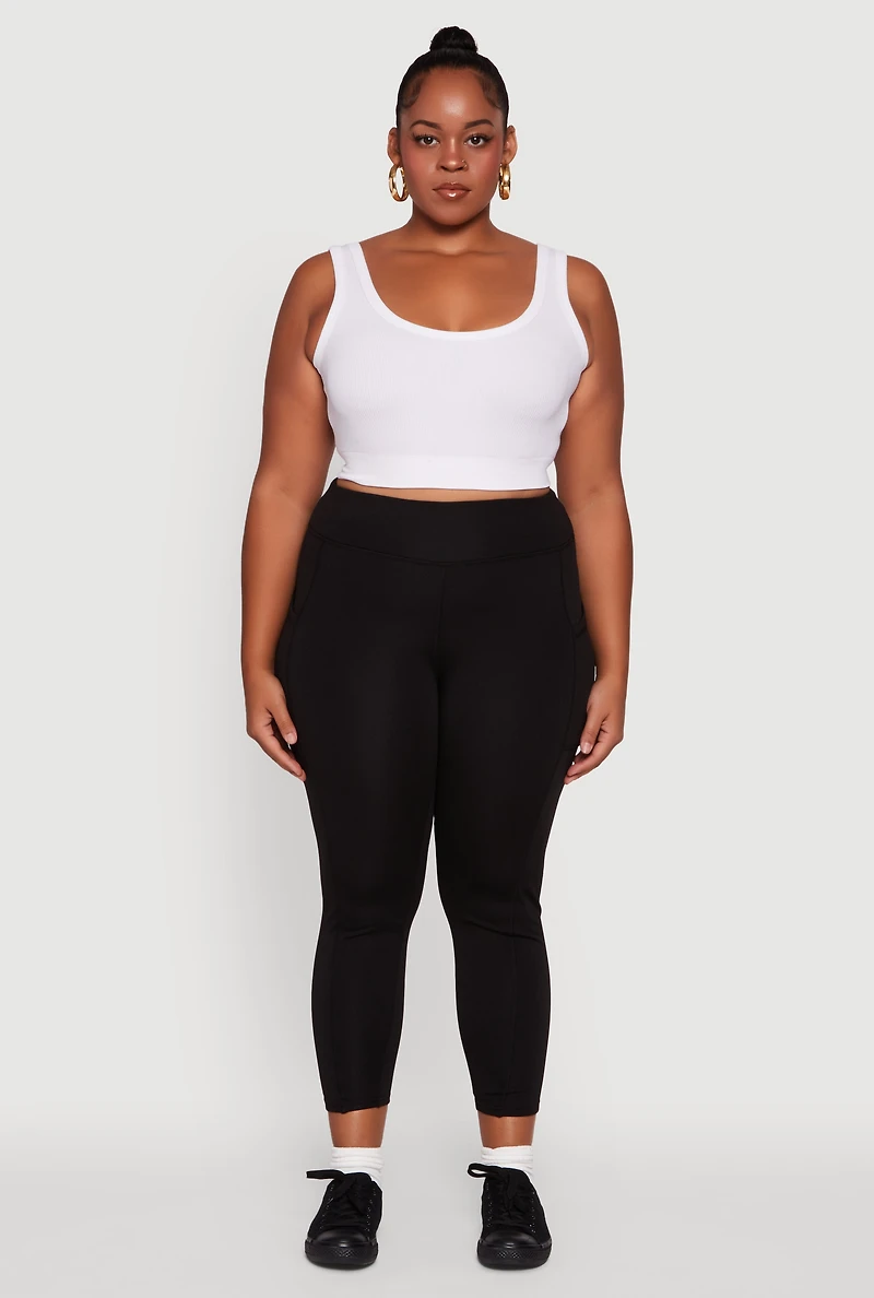 Plus Fleece Lined Cropped Leggings with Pockets