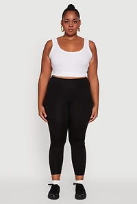 Plus Fleece Lined Cropped Leggings with Pockets