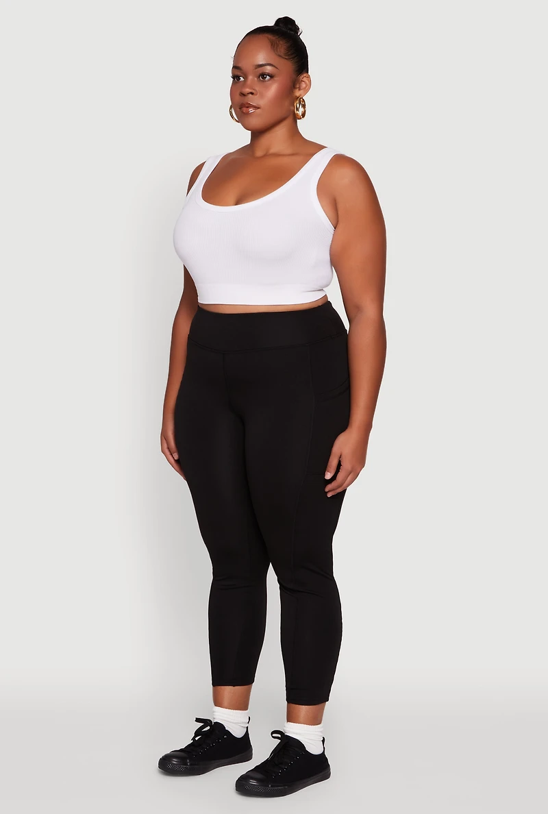Plus Fleece Lined Cropped Leggings with Pockets
