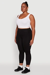 Plus Fleece Lined Cropped Leggings with Pockets