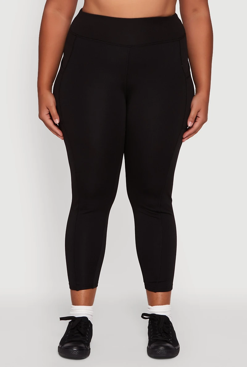 Plus Fleece Lined Cropped Leggings with Pockets