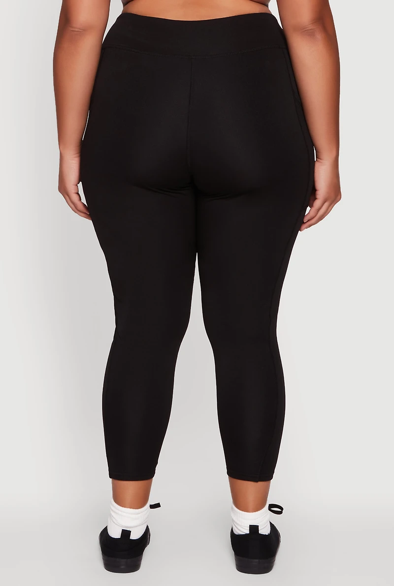 Plus Fleece Lined Cropped Leggings with Pockets