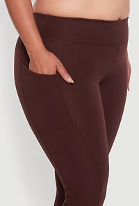 Womens Plus Fleece Lined Cropped Leggings with Pockets, Brown,