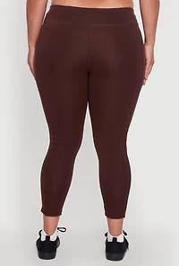 Womens Plus Fleece Lined Cropped Leggings with Pockets, Brown,