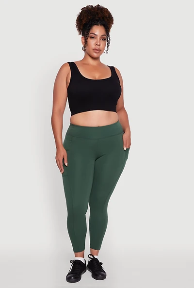 Womens Plus Fleece Lined Cropped Leggings with Pockets, 1X