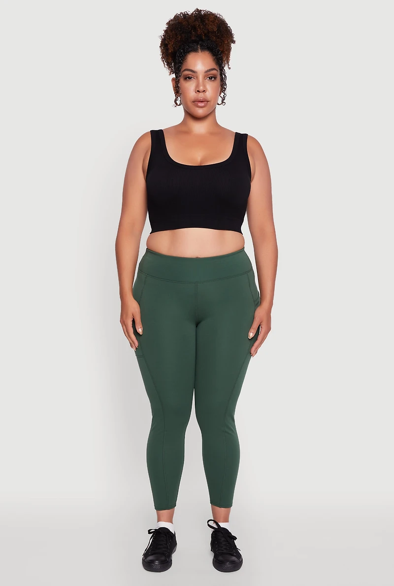 Womens Plus Fleece Lined Cropped Leggings with Pockets,