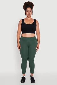 Womens Plus Size Fleece Lined Cropped Leggings with Pockets, Green, Size 3X