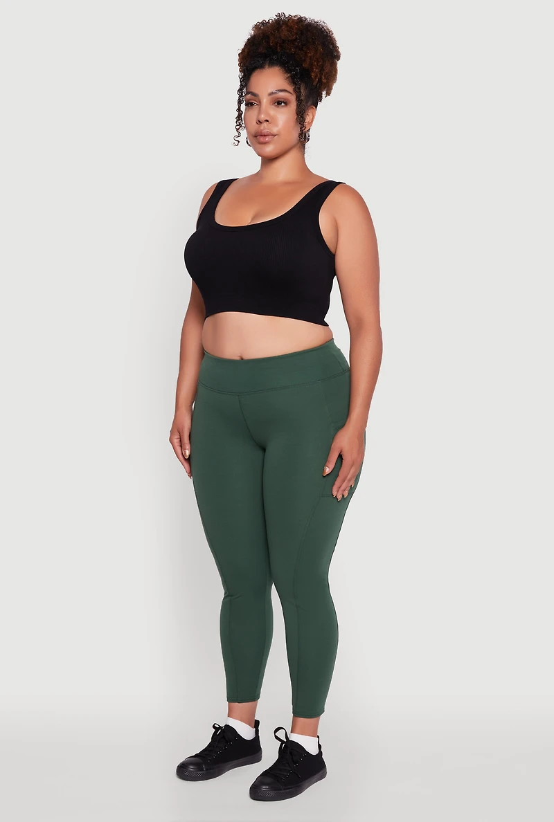 Womens Plus Fleece Lined Cropped Leggings with Pockets, 1X