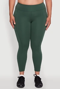 Womens Plus Size Fleece Lined Cropped Leggings with Pockets, Green, Size 3X