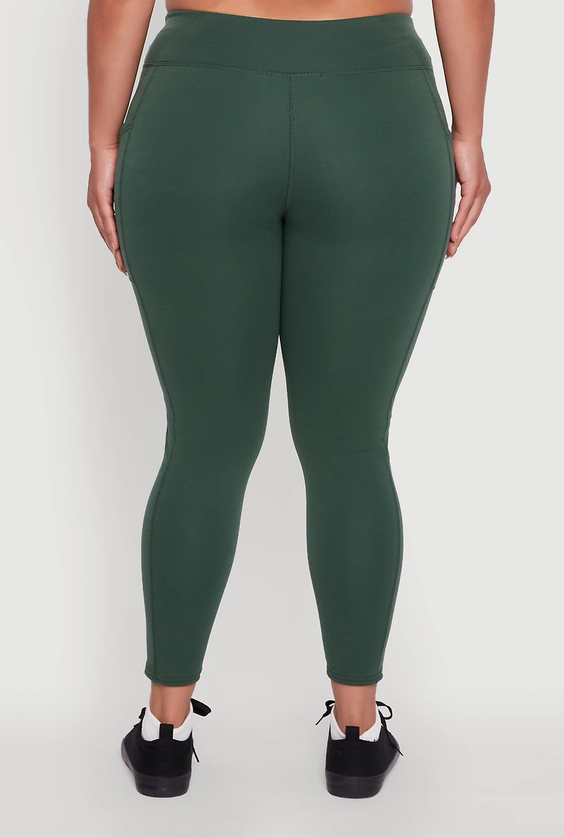 Womens Plus Fleece Lined Cropped Leggings with Pockets,