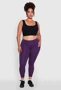 Womens Plus Size Fleece Lined Cropped Leggings with Pockets, Purple, Size 1X