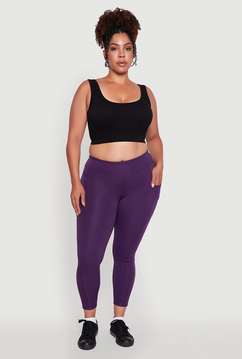 Plus Fleece Lined Cropped Leggings with Pockets