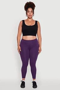 Womens Plus Size Fleece Lined Cropped Leggings with Pockets, Purple, Size 1X
