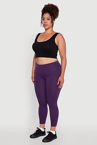 Womens Plus Size Fleece Lined Cropped Leggings with Pockets, Purple, Size 1X